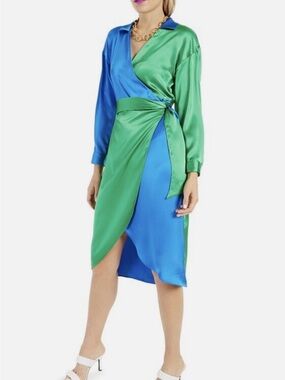 INC International Concepts Colorblock Dress XS Fits S-M Blue Green